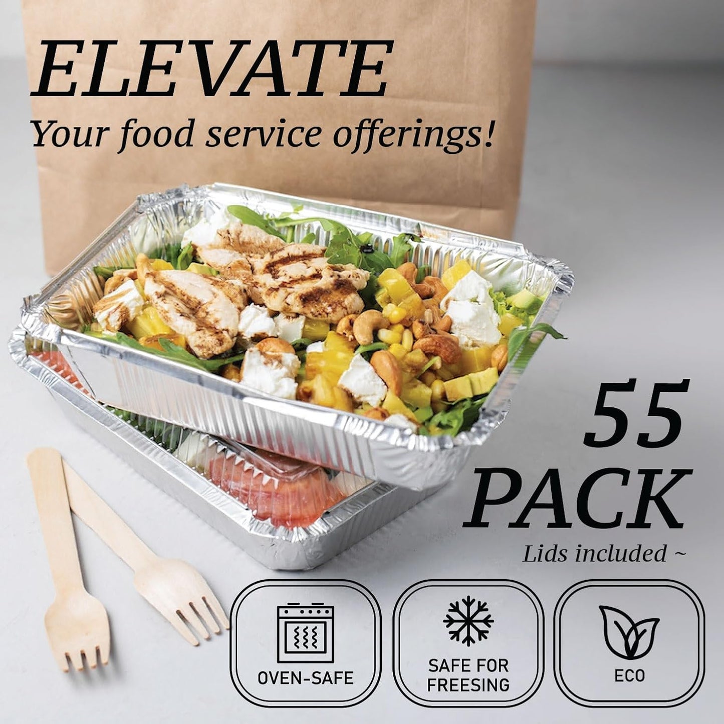 Regine Switzerland Aluminum Containers - 2.25LB Disposable Foil Pans with Lids | 55 Count, 8.5"x6" for Takeout & Food Storage