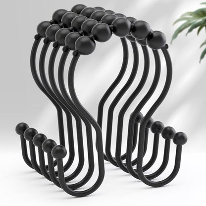AmazerBath Shower Curtain Hooks Black Shower Curtain Rings, Metal Shower Curtain Hooks Rust Proof, Smooth Glide Double Shower Hooks Rings for Shower Curtain, Shower Rod Hooks 12Pcs