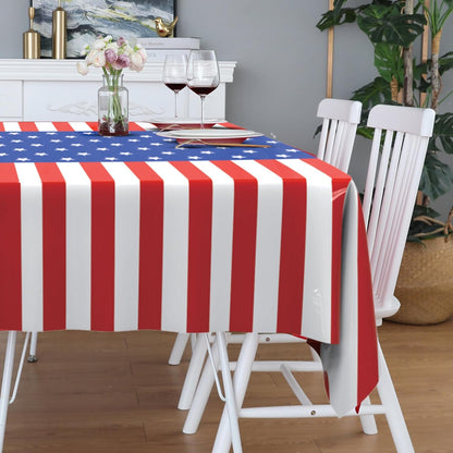 USA Flag Plastic Tablecloth by Premium | 5-Pack Disposable Rectangle Table Covers - 108 x 54 in. for July 4th Parties