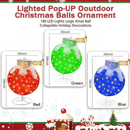3 Pcs 28 inches Outdoor Christmas Ornaments, Lighted Pop Up Ball