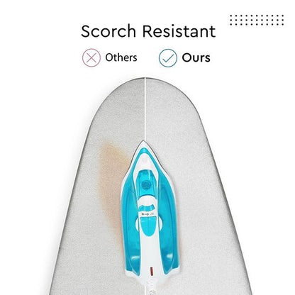 Encasa XO Ironing Board Cover and Pad 49"x18" - 4mm Felt & 2mm Foam Metallized Silver Iron Board Cover with Padding - Heat & Scorch Resistant, Non Slip, Bungee Elasticated, 3 Fasteners Silver Luxury