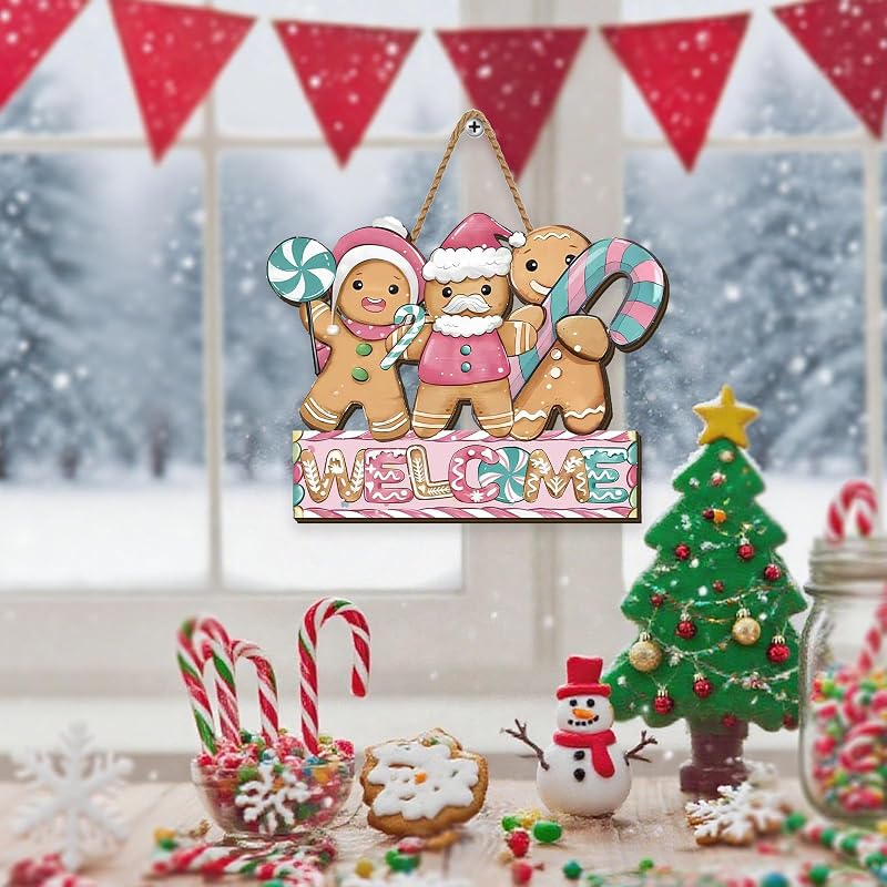 Gingerbread Christmas Wreath 12×9 Inch Wooden Wall Sign