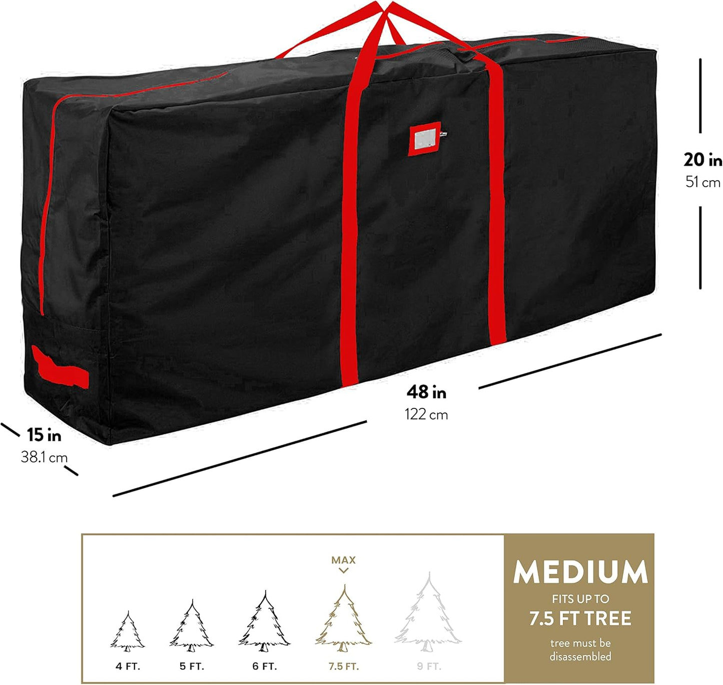 ZOBER Christmas Tree Storage Bag - 600D Oxford Fabric, Waterproof & Tear-Proof - Fits 7.5 Ft Trees - Black