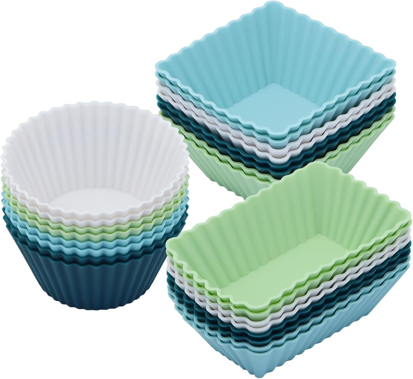 Skiennix Silicone Muffin Cups - 24-Pack Reusable Cupcake Liners in 3 Shapes | Neutral Colors, Regular Size