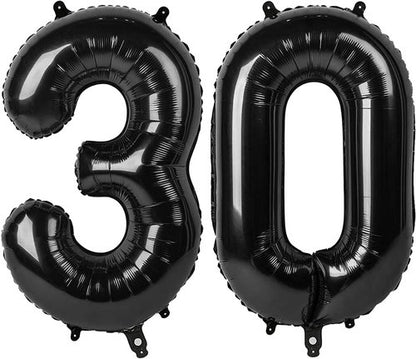 Black Number 30 Balloon - 40 Inch Giant Foil Balloon for 30th Birthday Party Decorations