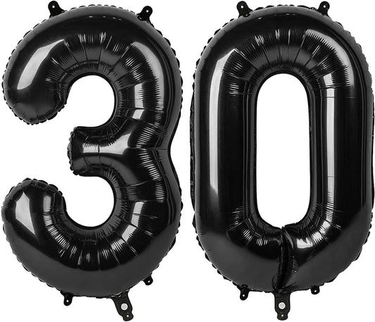 Skiennix 30 Balloon Number - 40 Inch Black Foil Birthday Decoration for 30th Celebration
