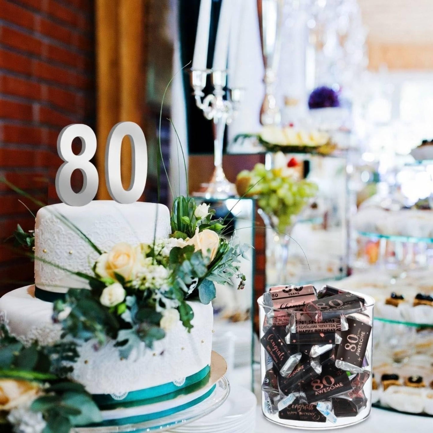 Tenare 90 Pcs 80th Birthday Candy Bar Wrappers - Black & Pink Stickers for Women’s Celebration