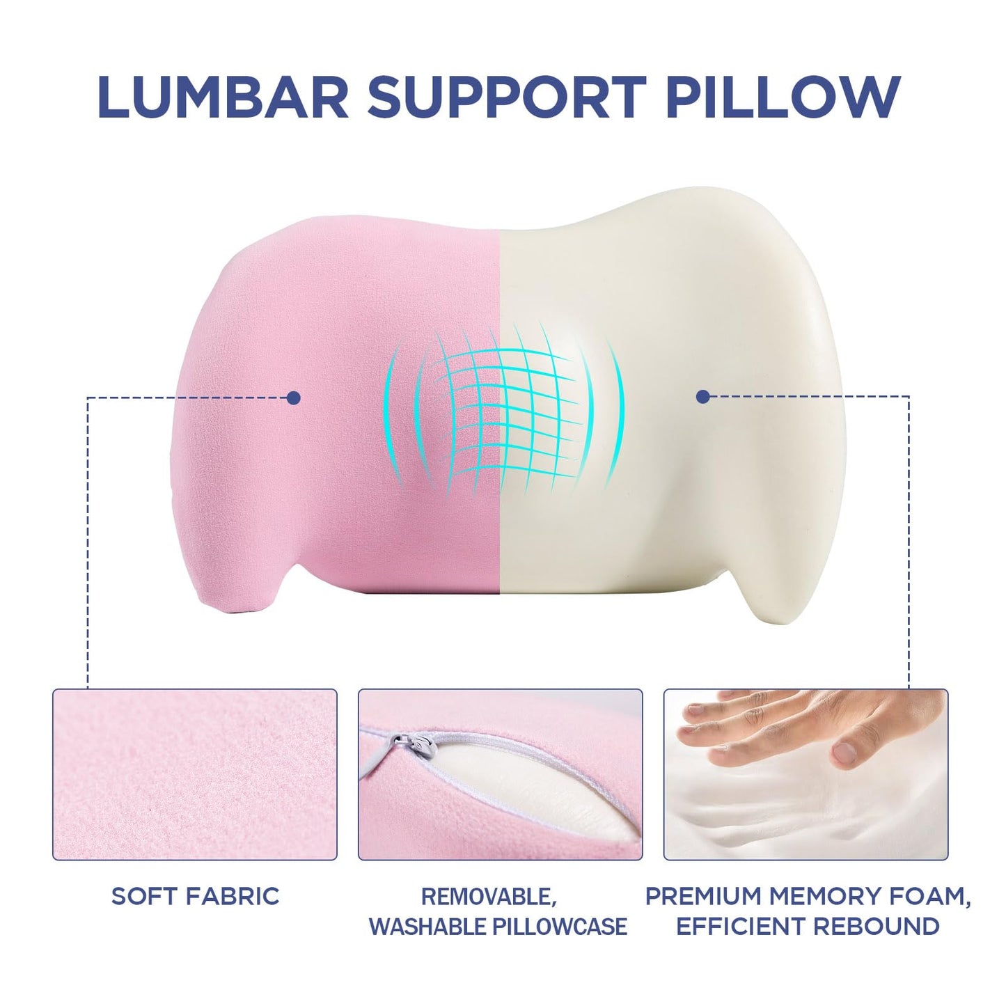 Lumbar Support Pillow for Office Chair, Car Lumbar Pillow Lower Back Pain Relief, Memory Foam Back Cushion with Adjustable Straps, Ergonomic Chair Back Pillow for Gaming Chair, Car, Bed (PINK)