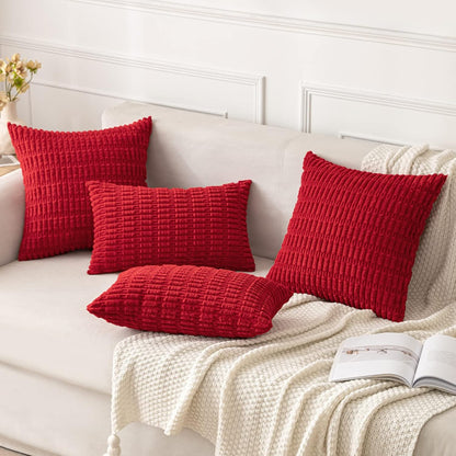 MIULEE Decorative Pillow Covers - Pack of 2 Red Corduroy 16x16 Inch Soft Boho Striped Design for Modern Farmhouse Decor
