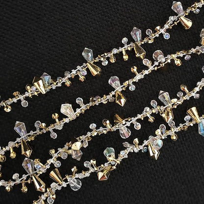 Crystal Bead Garland 16ft - Clear Iridescent & Gold Twist Bead String for Christmas Tree & Weddings