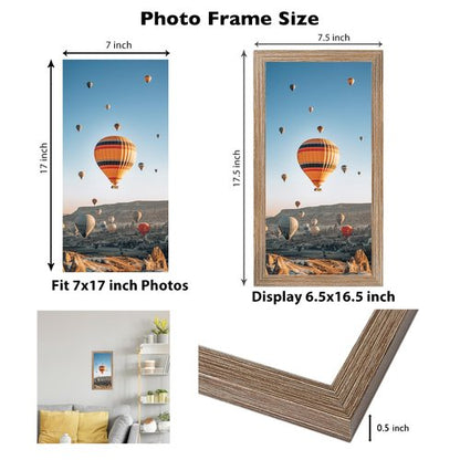 JCJMY 7x17 Picture Frame Rustic Brown for Poster Photo Picture, Horizontal and Vertical Formats for Wall Hanging, 7 x 17 Wall Gallery Poster Photo Frame for 7 by 17 Photos Posters, Rustic Brown