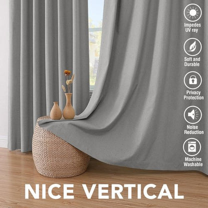 H.VERSAILTEX Linen Blackout Curtains 72 Inches Long 100% Blackout Thermal Insulated Textured Linen Look Curtain Draperies Anti-Rust Grommet, Energy Saving with White Liner, 2 Panels, Dove Gray