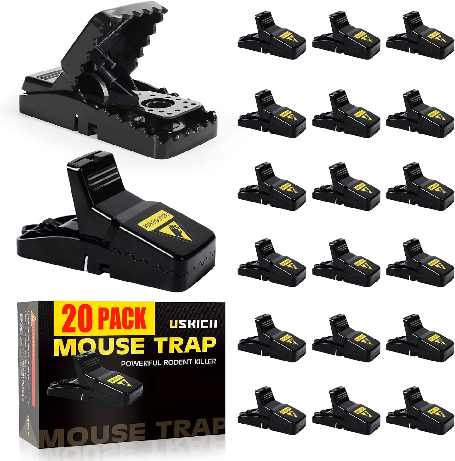 Skiennix 20-Pack Indoor Mouse Traps - Reusable & Effective Quick Set Mousetraps for Home