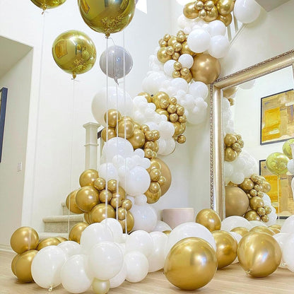 PartyWoo White & Gold Balloons - 140-Piece Pack with 18", 12", 10", & 5" Sizes for Birthday & Party Decor