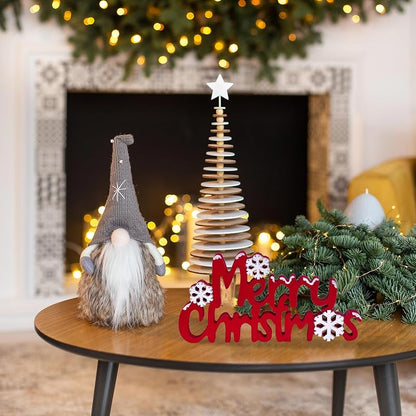 Red Merry Christmas Sign - Freestanding Wooden Tabletop Decor with 3D Snowflakes (Variation: Red)