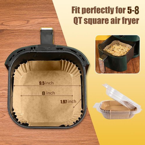 Air Fryer Liners - 130 Pcs Non-Stick & Oil-Proof Parchment Paper | 9.5 Inch Square for 5-8 Qt