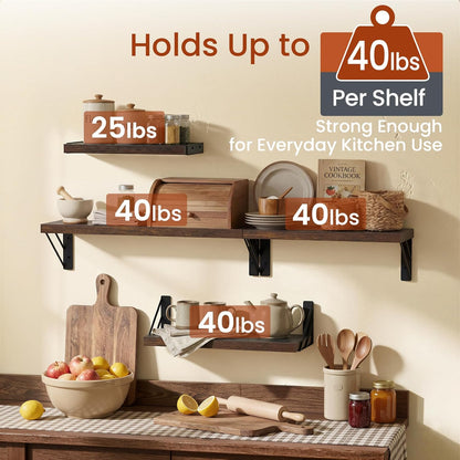 BAYKA Floating Wall Shelves - Rustic Wood Storage for Bathroom, Living Room & Kids' Rooms | Set of 4