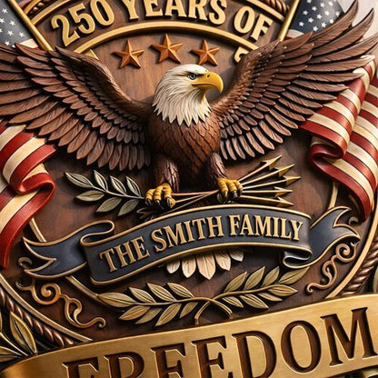 Custom USA 250th Anniversary Wooden Door Wreath - Personalized Family Name Patriotic Decor | Rustic Independence Gift 3