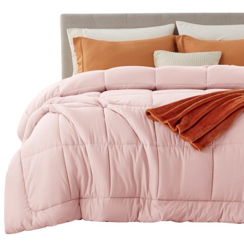 Bedsure Comforter Duvet Insert - Quilted Comforters King Size, All Season Duvet, GentleSoft Down Alternative Bedding, with 8 Tabs, Gifts for Women/Men, Pink, King 90 x 102 Inches