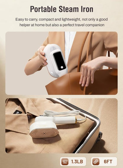 Travel Steamer for Clothes,2-in-1Handheld Garment Steamer&Iron,1200W Portable Steam, 15s Fast Heat-Up, LED Display,5 Adjustable Steam Modes,25g/min Powerful Steam,Self-Cleaning, All Fabrics,120V
