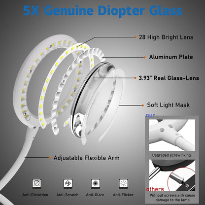 Skiennix Magnifying Glass - 5X LED Lighted Desk Lamp with Stand for Seniors & Hobbies