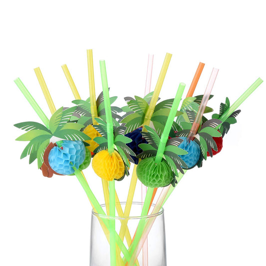 ALINK 50 Coconut Tree Drinking Straws, Hawaiian Beach Cocktail Luau Party Decorations Supplies