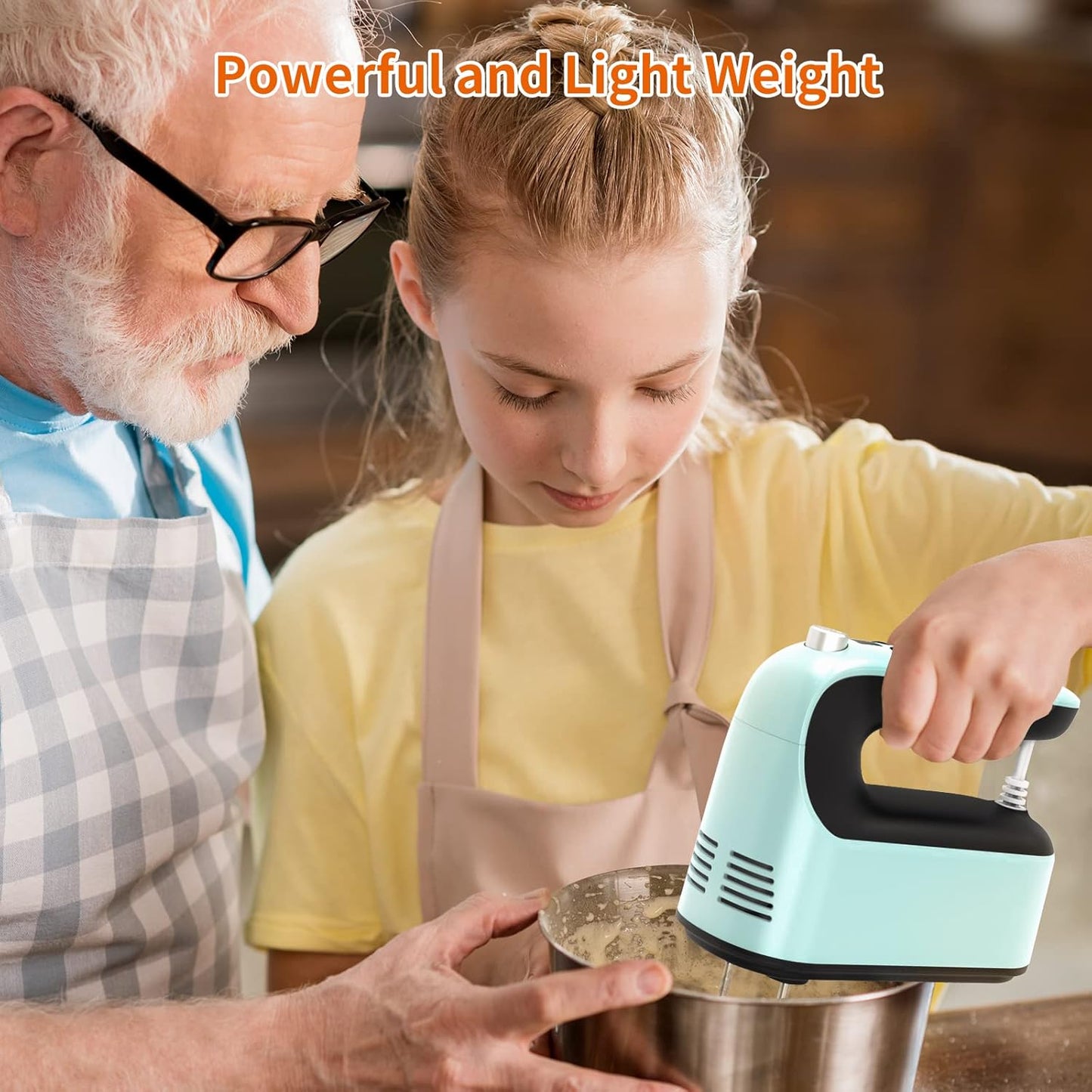 Skiennix 9-Speed Hand Mixer - 400W Powerful Electric Mixer with Snap-On Storage Case & 5 Accessories (Ice Blue/Black)