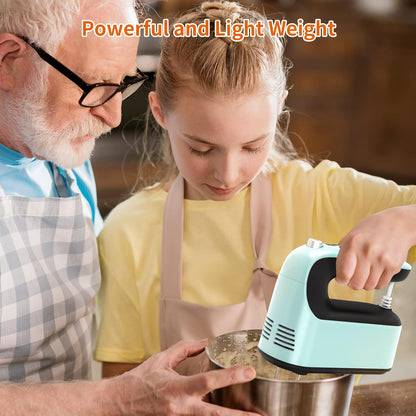 Skiennix 9-Speed Hand Mixer - 400W Powerful Electric Mixer with Snap-On Storage Case & 5 Accessories (Ice Blue/Black)
