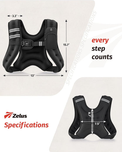 ZELUS Weighted Vest - Adjustable 6lb to 30lb for Enhanced Workout & Strength Training | Reflective Stripe