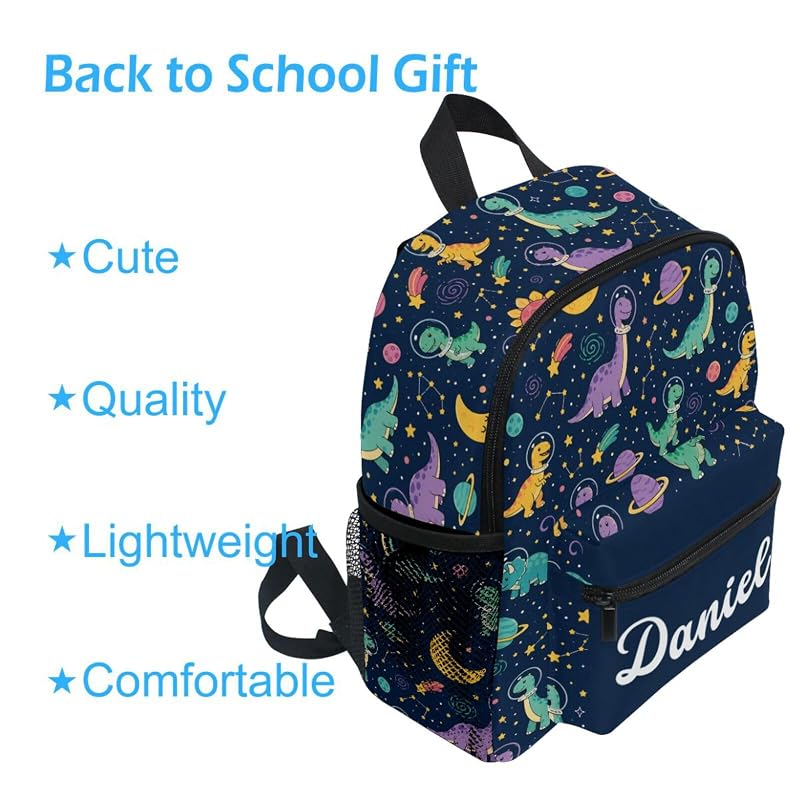 Emelivor Personalized Dinosaur Space Backpack for Kids with Name – 10L Preschool School Bag (Dinosaur Space)