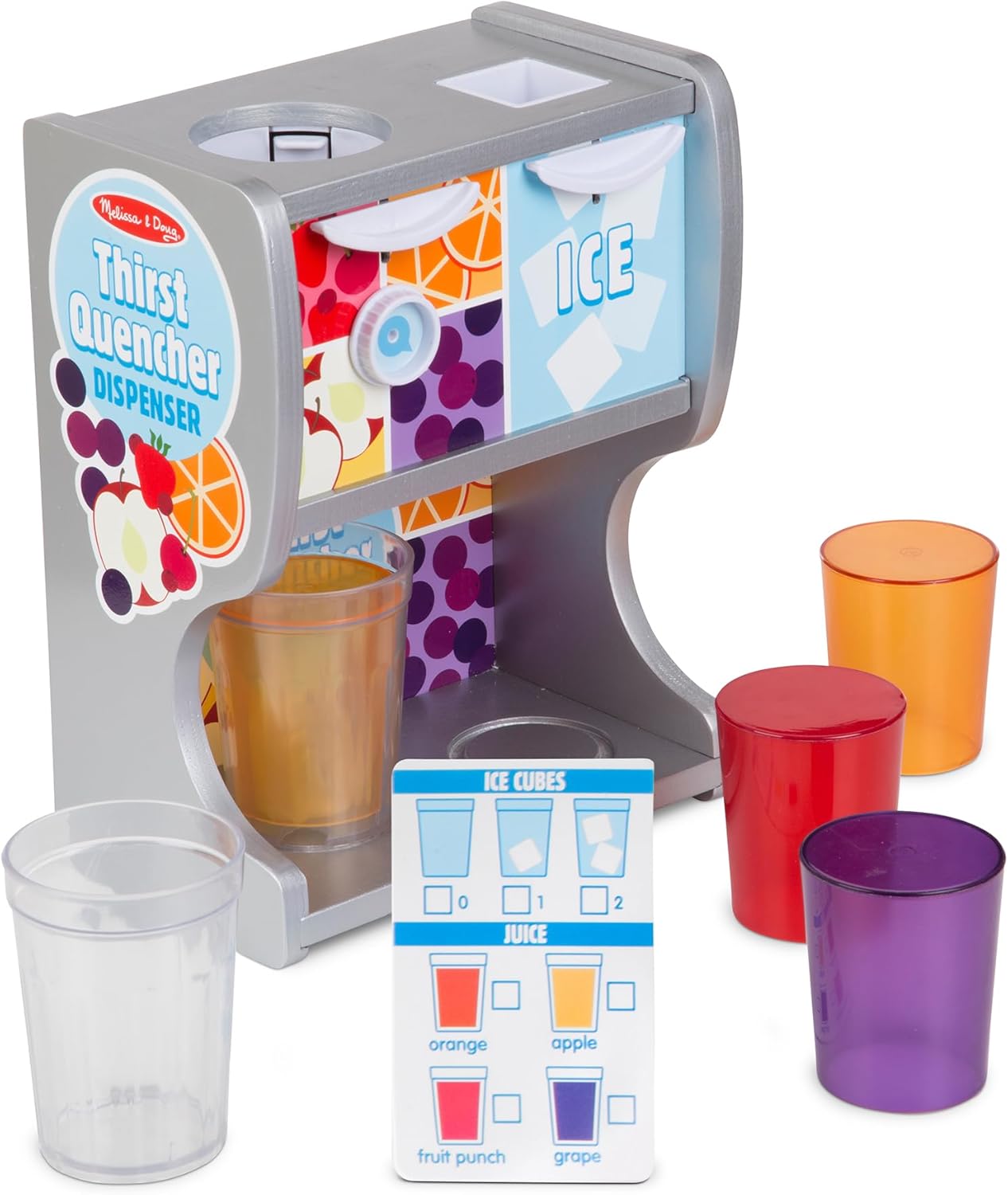 Melissa & Doug Wooden Drink Dispenser - Thirst Quencher with Juice Inserts & Ice Cubes | Preschool Learning Toy for Ages 3+