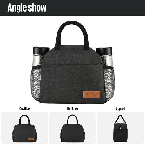 Douyadady Insulated Lunch Bag - Stylish Black Lunch Box for Men and Women | Durable & Spacious