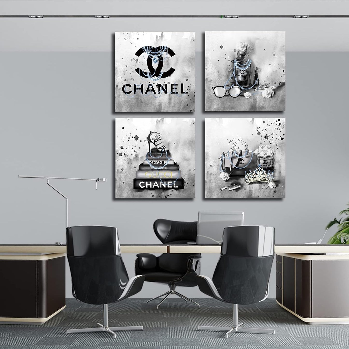 Meetdeceny Bedroom Wall Decor - Black And White Fashion Handbag Art for Teen Girls | Perfume Canvas Prints - 20"x20" - 4 Piece Set