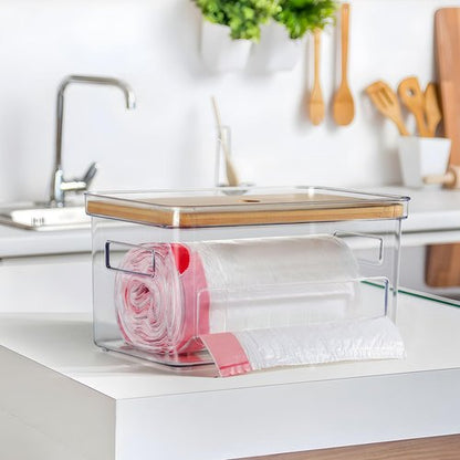 Hudgan Medium (8 Gallon) Trash Bag/Garbage Bag Dispenser with Bamboo Top Suitable for Kitchen Under Sink