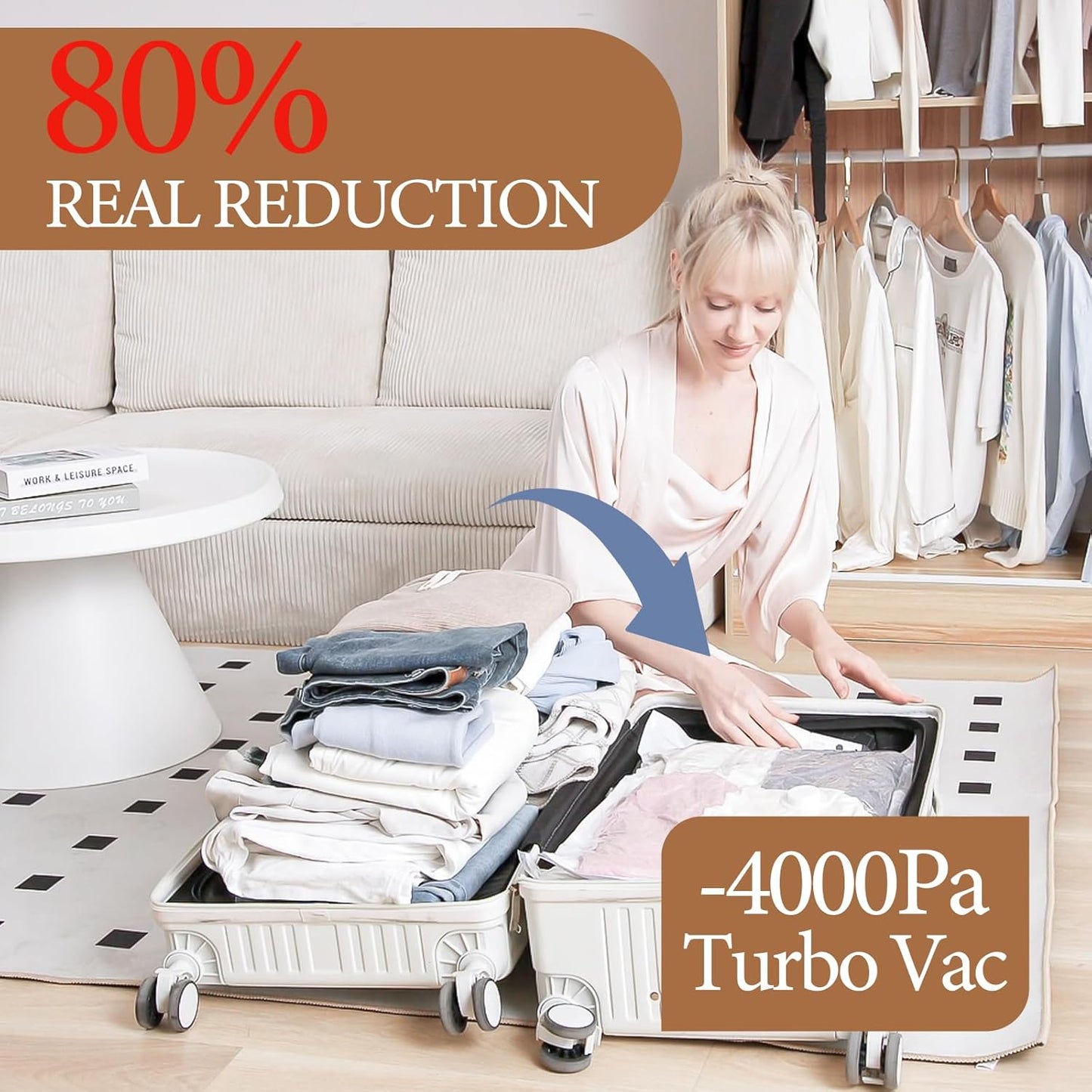 Vacbird Travel Vacuum Storage Bags - 12 Pack with Rechargeable Cordless Pump | Compression Packing for Clothes, Luggage & More