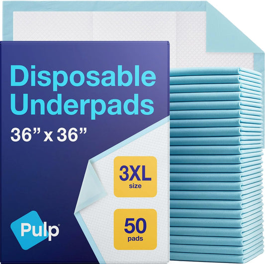 PULP Incontinence Underpads - Super Absorbent Disposable Bed Pads | 36" x 36" | XXXL Size for Adults, Children & Babies | FSA & HSA Eligible