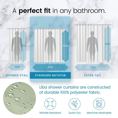 LiBa Green Shower Curtain, Fabric, Water Repellent Shower Curtain, Decorative Bathroom Curtains, 72" W x 72" H, Heavy Duty, Easy to Clean(Green)