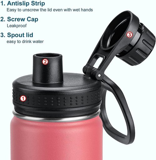 Koodee 12 Oz Stainless Steel Water Bottle - Double Wall Vacuum Insulated Flask | Leakproof Spout Lid (Flamingo Pink)
