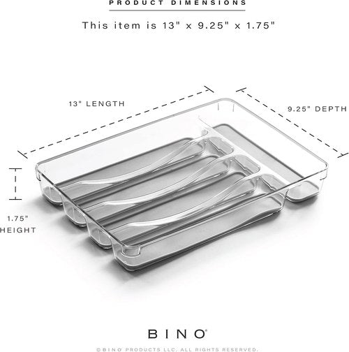 BINO 5-Slot Silverware Organizer - Durable Plastic Utensil Tray with Grip Lining | Light Grey