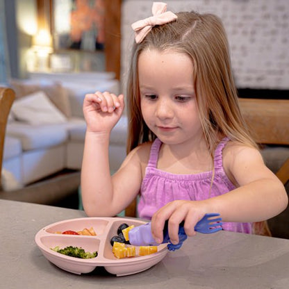 Jollycub® Interactive Toddler Utensils, Dino Chomperware™, Kids Silverware Set, BPA Free, Made in USA (Purple Fruits)