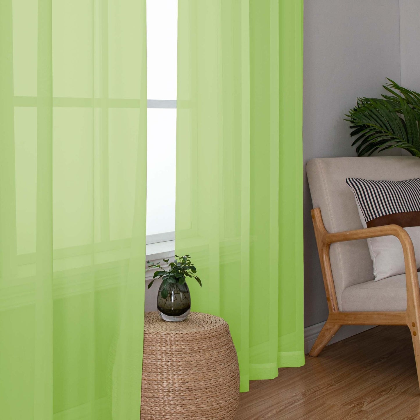 OWENIE Short Lime Sheer Curtains 30 Inch Length 2 Panels Set, Kitchen Curtains Tiers Light Filtering Rod Pocket Cafe Curtain for Basement Bathroom Small Half Window, 42" W x 30" L, Lime