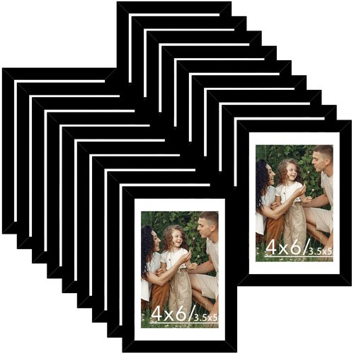 JCJMY 18 Packs 4x6 Picture Frames Black, 4x6 Frames Bulk, Gallery Wall Frame Set, 4 by 6 Frame Set of 18, Collage Wall Decor Photo Frames Set for Wall Hanging and Tabletop, Black