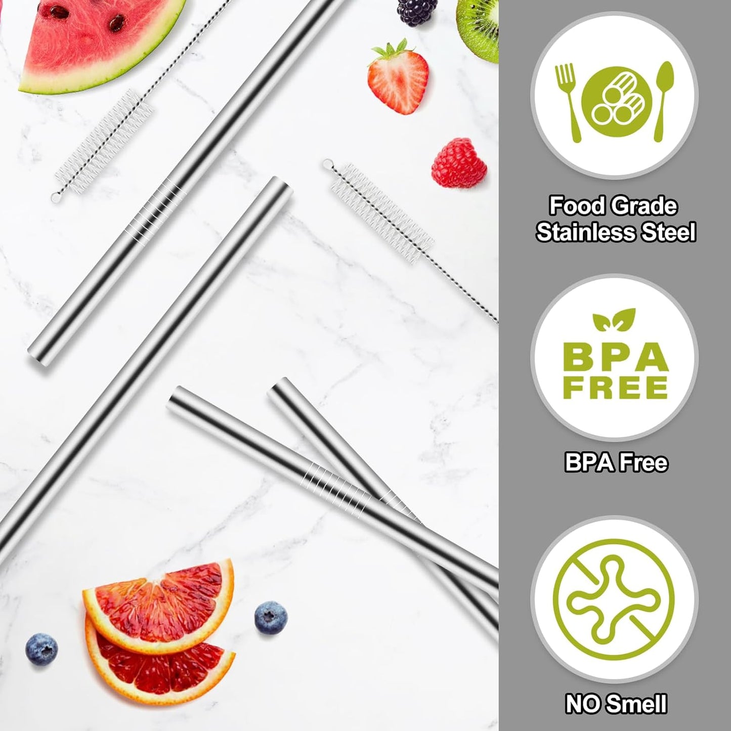 Owala Metal Straw Replacement Set - Reusable Stainless Steel Straws with 2 Cleaners | Fits 24 oz & 32 oz Bottles - 4pcs