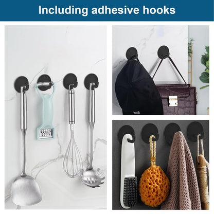 Diesisa Razor Holder 304 Stainless Steel for Shower + Adhesive Sticky Heavy Duty Waterproof Wall Hooks, Premium for Hanging Towels, Coat, hat (2+2 Pack) - Black