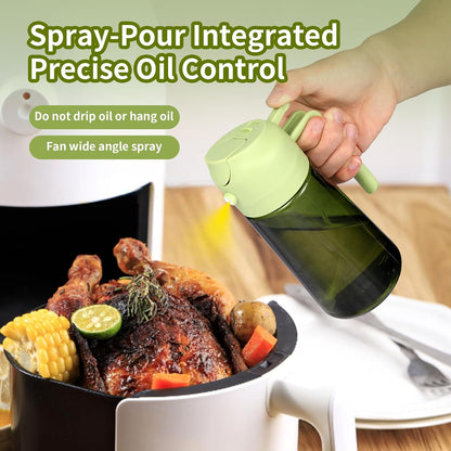 Upgraded 16oz Glass Olive Oil Sprayer - 2-in-1 No-Leak Spray & Pour Dispenser for Cooking, Salad & BBQ | Fine Mist, Easy Fill, Dishwasher Safe
