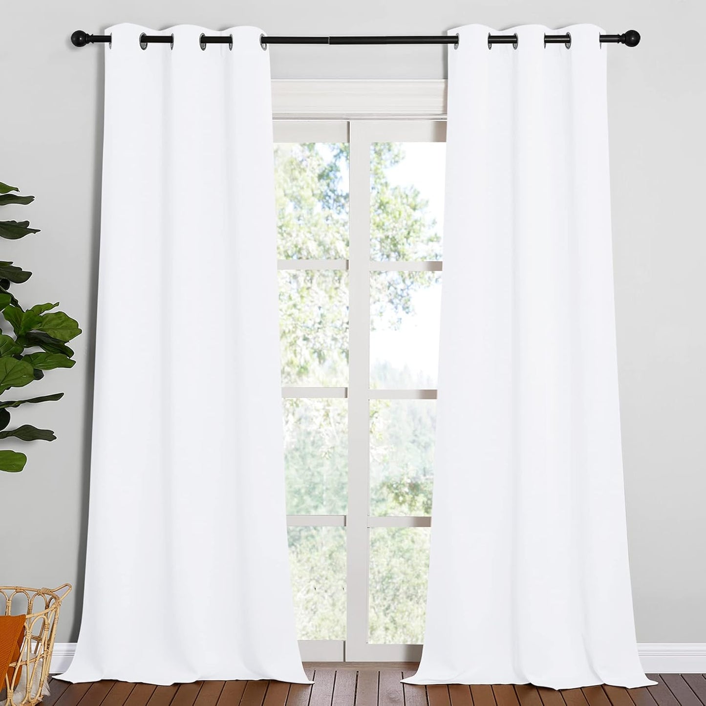 NICETOWN Solid Window Curtain Panels - Grommet Design, Elegant White, 42 x 90 Inches, Set of 2