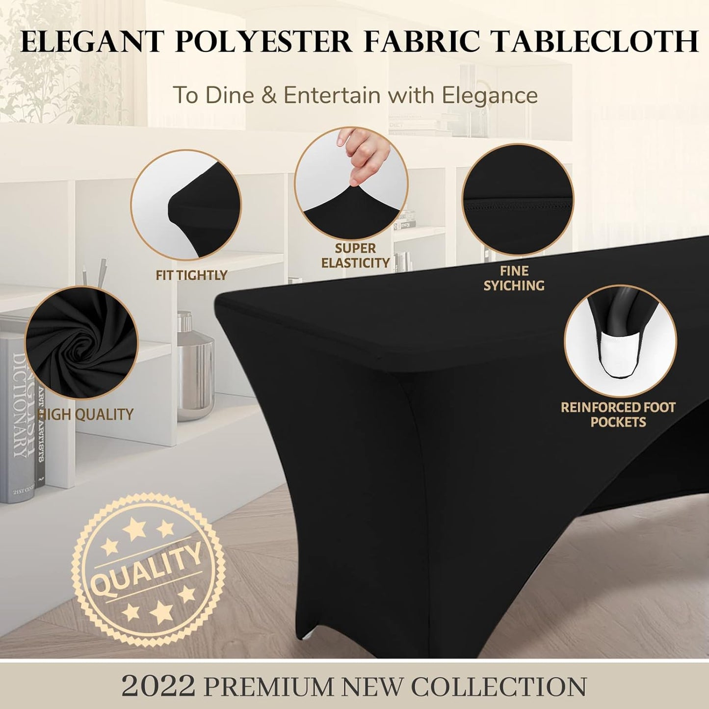 Spandex Table Cover - 4 ft. Fitted Polyester Tablecloth with Open Back - Black