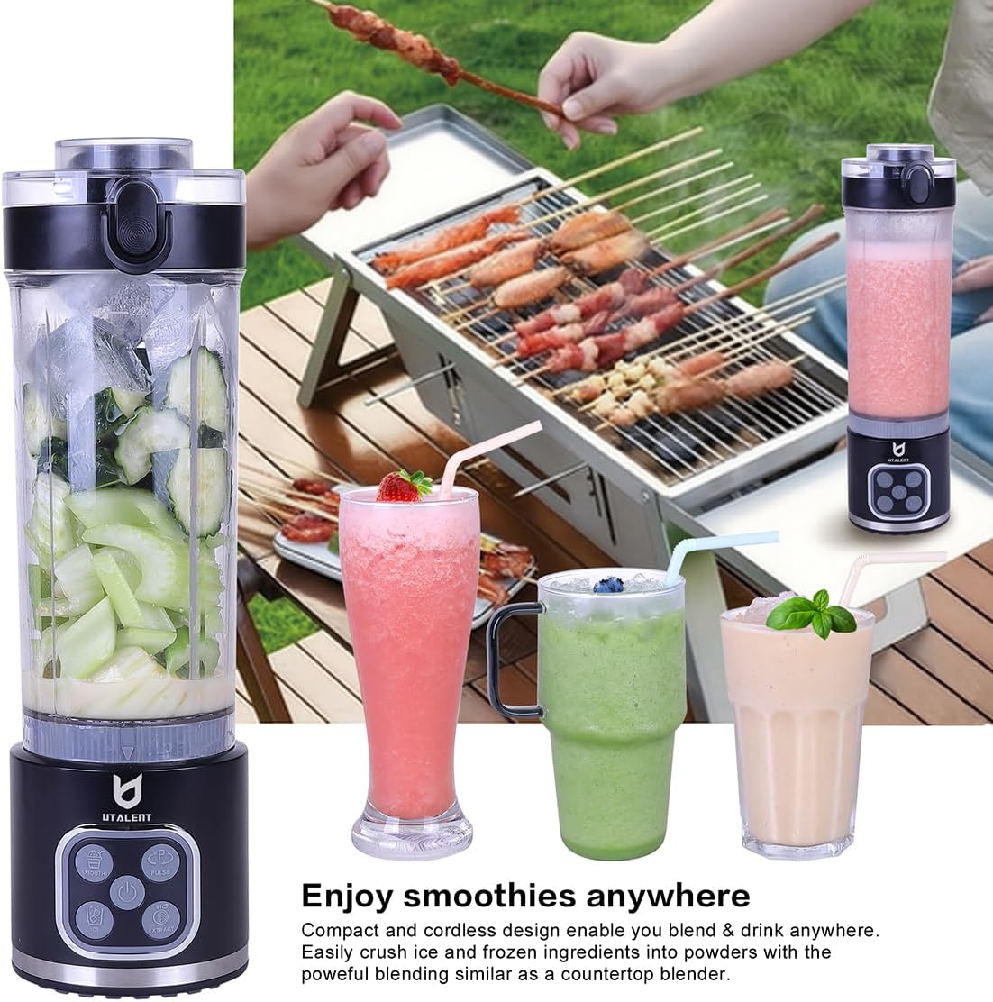 UTALENT Cordless Portable Blender - 700W Personal Blender for Smoothies & Ice Crushing | 25 oz, USB-C Rechargeable, Black
