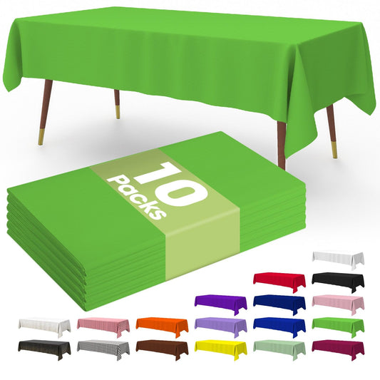 Pureegg Premium Disposable Table Cloth - 10 Pack, 54 x 108 Inch Table Cloths for Parties, Decorative Tablecloths for Rectangle Tables, Green Plastic Table Cover, Leakproof & Sturdy, Green