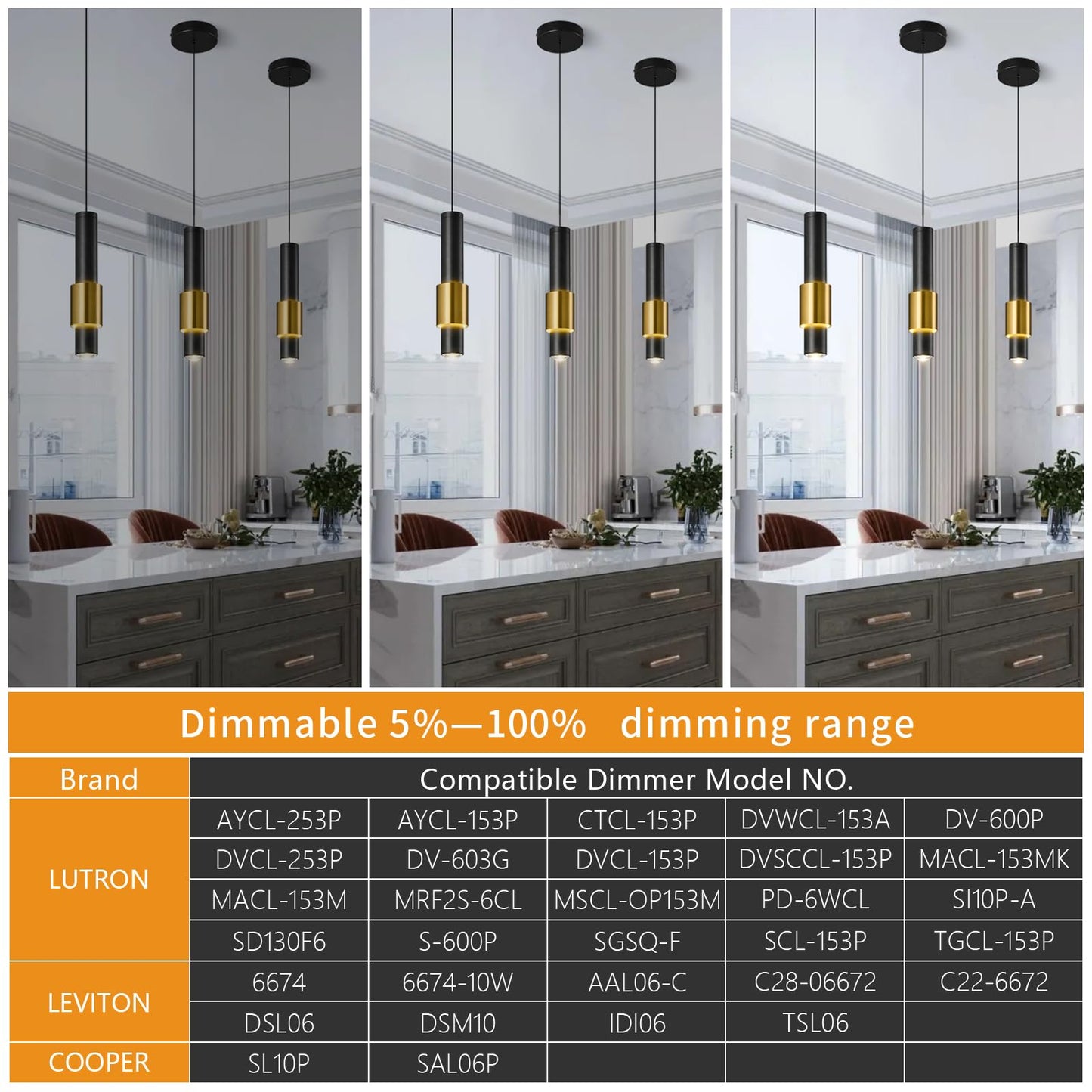 LBSQJ Modern Kitchen Island Light Fixture Mini Gold Pendant Light Ceiling Hanging Light Dimmable LED BlackGold Pendant Lighting for Living Room Dining Bar (2 Pack)